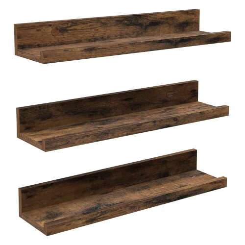 Set od 3 zidne police s povišenim prednjim rubom, 38 x 10 x 5/2 cm, smeđe | VASAGLE 98038671
