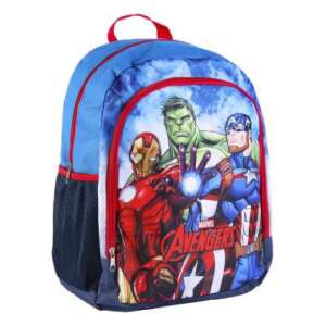 Avengers school backpack, blue with red accents, featuring Iron Man, Hulk, Captain America, and Thor - School Bag