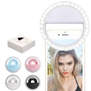 Lampă inelară FrontCam cu clip, albastră, lumină selfie pentru telefon, 3 niveluri de luminozitate, reîncărcabilă, temperatură de culoare 3500-6000k, LED - Lumini LED rotunde și lămpi rotunde