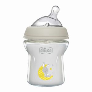 Chicco NaturalFeeling Glass Baby Bottle 150ml, Anti-Colic Slow Flow Nipple - Babies & Toddler