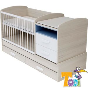 Todi Ice Cream kombi kiságy pelenkázó komóddal - woodline cream/kék 138227880 - Todi