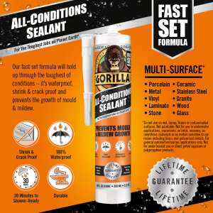 Gorilla All-Conditions Sealant, fast set formula, multi-surface, waterproof, mold resistant, 295ml - Sealant
