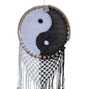 Nagy Yin Yang álomfogó fehér és fekete tollal - Álomfogó
