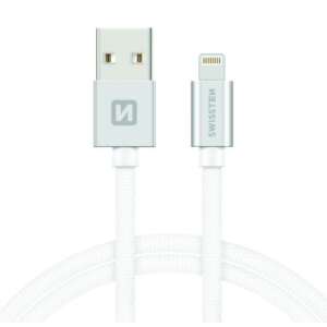 Kabel Swissten USB do Lightning, 1,2 m, srebrny/biały, pleciony, certyfikat MFI - Kabel Lightning