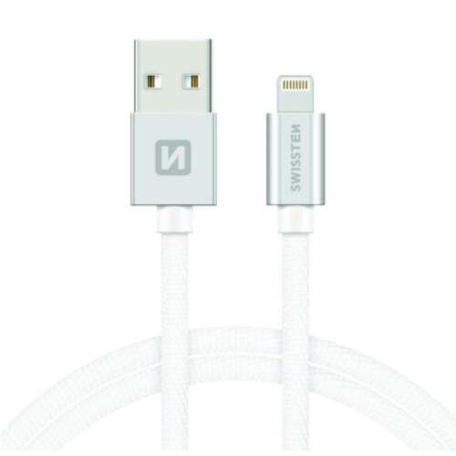 Swissten USB to Lightning cable, 1.2m, silver/white, braided, MFI certified