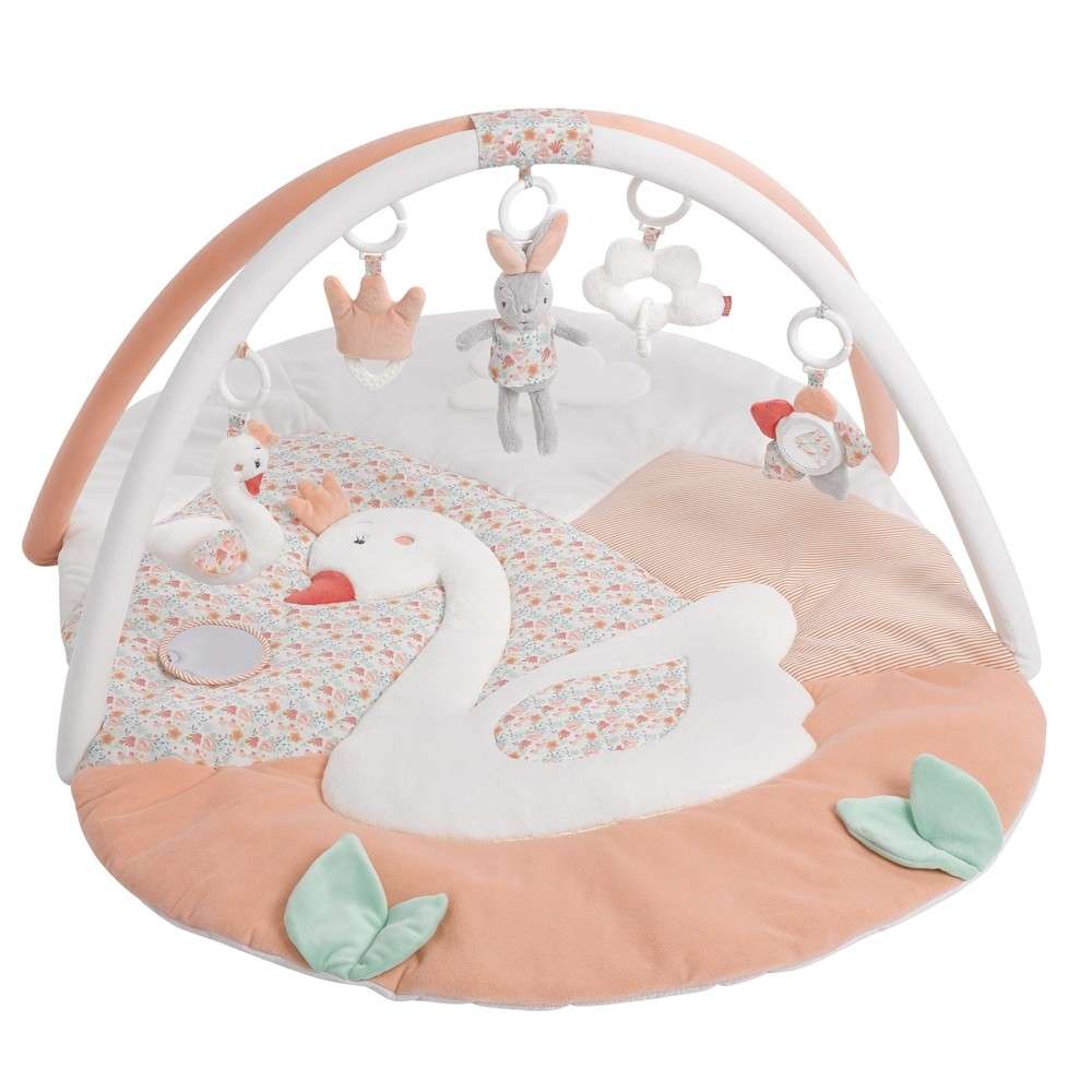 BabyFehn 3D Activity Játszószőnyeg játékhíddal - Hattyú #rózsaszín