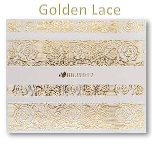 Arany csipke körmös matricák rózsa és pillangó mintával - Körömmatrica