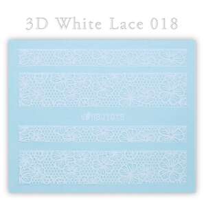 HBJY 018 Fehér Csipke 3D Köröm Matricák, öntapadó köröm díszítő matricák fehér csipke mintával - Körömmatrica