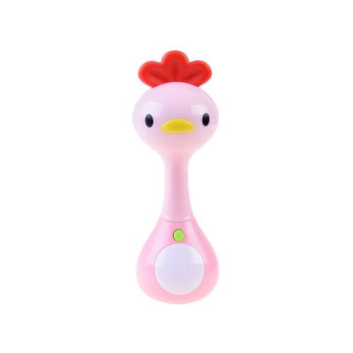 Pink chicken rattle toy for babies, with light and sound effects