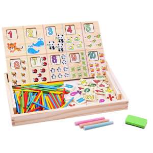 Drevená sada na učenie matematiky s tabuľou, obsahuje počítacie tyčinky, čísla, kriedu a tabuľu na kriedu - Hračky pre rozvoj škôlkarov