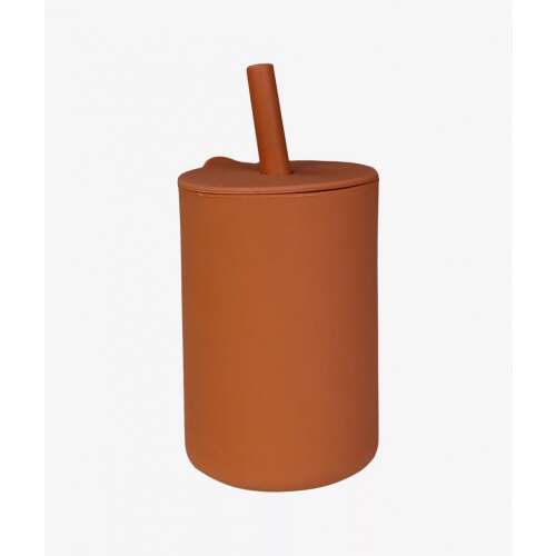 Szilikon pohár szívószállal, terrakotta színű