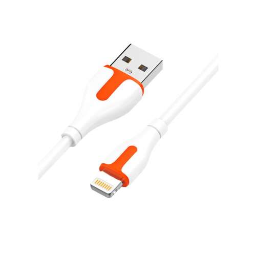 LDNIO LS571 Lightning USB-A töltőkábel, fehér és narancssárga, 1 méter hosszú, 2.4A gyors töltés