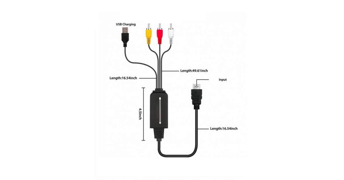 HDMI->3RCA átalakító adapter, 1,6 méter, 1080P Full HD, HDMI ről 3RCA ...