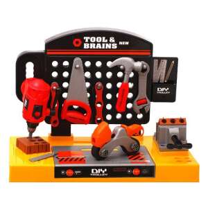 Tool & Brains DIY Trolley hračka pracovný stôl s nástrojmi, vŕtačkou, pílou, kladivom, skrutkovačom, kľúčom, skrutkami a maticami, hracia sada pre deti - Remeselné práce