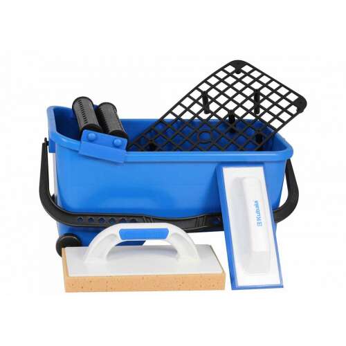 Set de faianță Kubala cu două gletiere, găleată albastră și burete