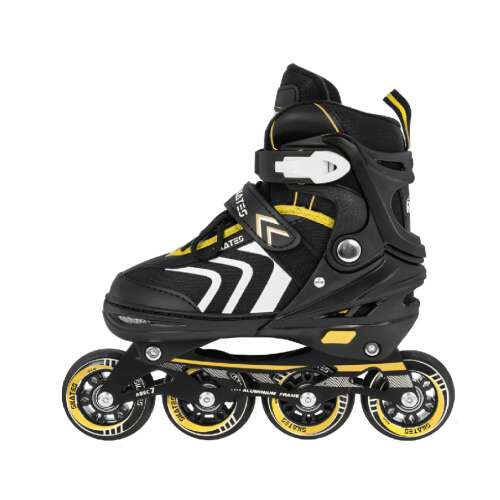 SportTrike 4 az 1-ben állítható méretű görkorcsolya, fekete és sárga színben, oldalnézet