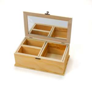 Natúr fa ékszertartó doboz tükörrel és rekeszekkel, Pentart - Pentart