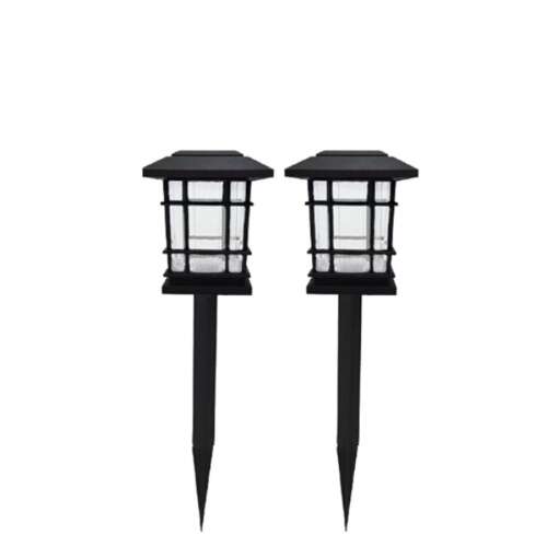 2er Zen Solarbetriebene Gartenleuchte, schwarz, 2er-Set, quadratisches Design, Solarpanel oben