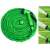 Green expandable garden hose with 7 function spray nozzle, 45 meter long, showing different spray patterns