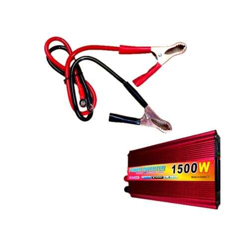 1500W-os feszültség átalakító akkumulátor csipeszekkel, 12V DC-ről 220V AC-re alakít