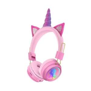 Bezdrôtové podsvietené slúchadlá Unicorn Bluetooth 5.1 ružové