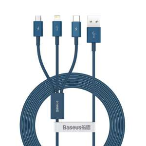 Kabel ładujący Baseus Superior Series 3 w 1, szybkie ładowanie, niebieski, 1,5 m, micro USB, USB-C, Lightning - Kabel Lightning