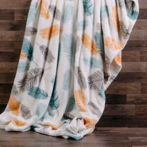 NAT. 200x220 cm polyester feather blanket with tropical leaf pattern - Blanket