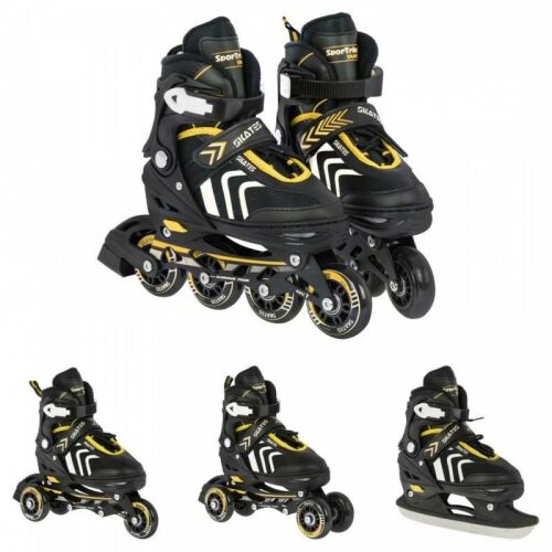 SportTrike 4-in-1 Skates Collage: Inline-, Dreirad-, Vierrad- und Schlittschuhkonfigurationen