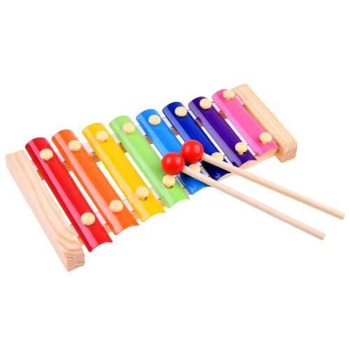 Fa xilofon játék színes fémlapokkal és ütőkkel
