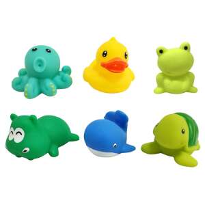 Set of 6 bath toys, including an octopus, duck, frog, hippopotamus, whale, and turtle - Bath Toy