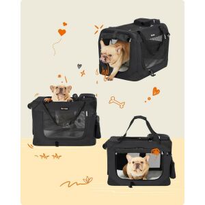 FEANDREA Prepravná taška pre domáce zvieratá, skladacia, z textilného materiálu, veľkosť M, 60x42x42cm, čierna