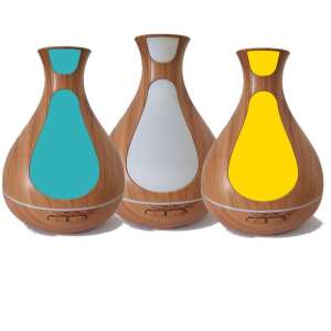 Difuzor de aromă Hekaté cu efect de lemn, cu lumină LED cu 7 culori, Maro deschis, 3 culori: turcoaz, alb, galben - Difuzor