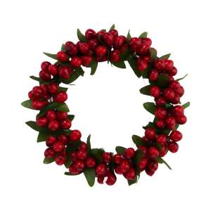BERRY 10 cm piros bogyós koszorú, mesterséges karácsonyi koszorú otthoni dekorációhoz - Koszorú