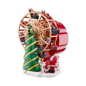 Piros és arany karácsonyi óriáskerék zenélődoboz Mikulással és manókkal, Jingle Bells dallamot játszik - Karácsony