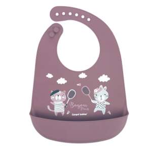 Canpol Babies Bonjour Paris szilikon előke zsebbel, rózsaszín, macska és nyuszi mintával - Előke, büfikendő