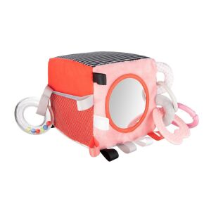 Canpol Babies Szenzorikus plüss kocka - Korall. Puha babajáték tükörrel, csörgővel és texturált felületekkel a szenzoros fejlődésért. - Canpol babies