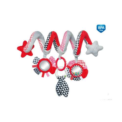 Canpol Babies piros és szürke spirális baba játék lógó játékokkal, beleértve egy tükröt, csörgőt és rágókákat
