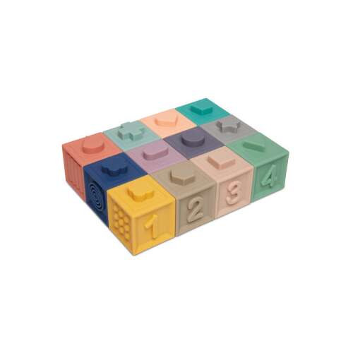 Canpol Babies puha szenzorikus kockák, 12 darabos készlet színes és textúrázott kockákkal a baba fejlődéséhez