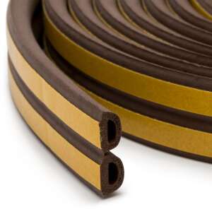 Brown self-adhesive window and door seal, D-profile, 9mm wide, 100m long - Sealing tape
