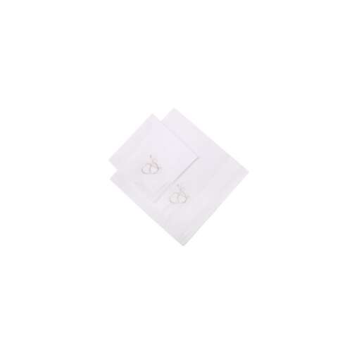 Esküvői zsebkendő pár, hímzett ezüst szívvel, menyasszonynak és vőlegénynek