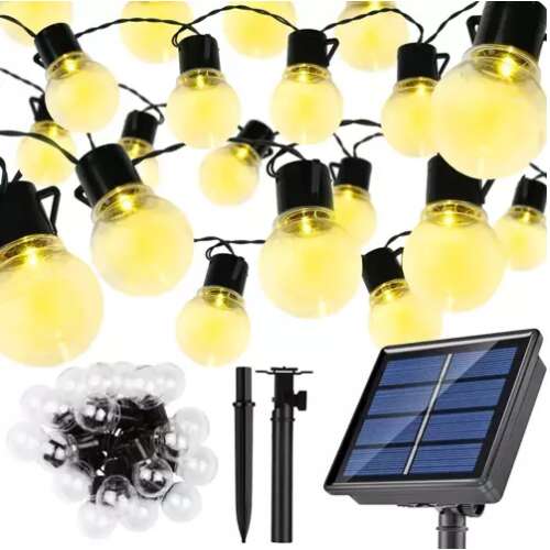 Teljes készlet napelemes gömb fényfüzér, napelem panellel, izzókkal és rögzítő tartozékokkal