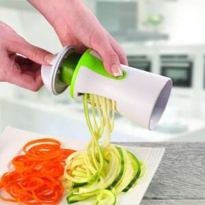 Zöldség és gyümölcs spirálos hámozó használatban, zöld és fehér, spirál szeletelő, cukkini, répa, uborka, spirálos hámozó zöldségekhez és gyümölcsökhöz - Hámozó