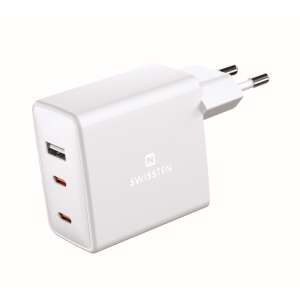 Swissten GaN mini utazási töltő 2 USB-C és 1 USB-A porttal, 70W Power Delivery - Swissten