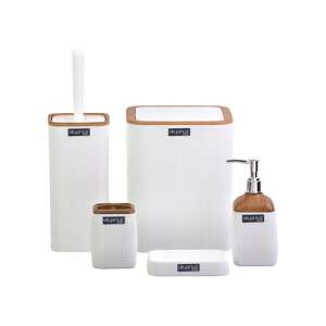 Okyanus 5 piece bathroom accessory set in white and wood - Other bathroom accessory