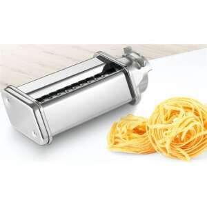 Bosch MUZ5NV2 Nasadka do makaronu Tagliatelle, przedstawiająca nasadkę i świeżo przygotowane tagliatelle - Akcesoria do maszyn do produkcji makaronu