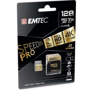 EMTEC SpeedIN Pro 128GB-os microSDXC memóriakártya adapterrel, UHS-I/U3/V30/A2, 100/95 MB/s olvasási/írási sebességgel - Memóriakártya