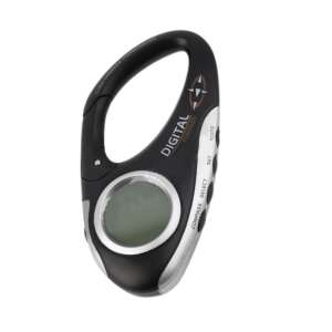 Fekete digitális iránytű karabiner klippel, hőmérséklet, idő és irány kijelzővel - Iránytű