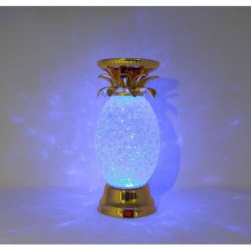 Gold pineapple shaped LED candle holder with water and glitter, color changing lights