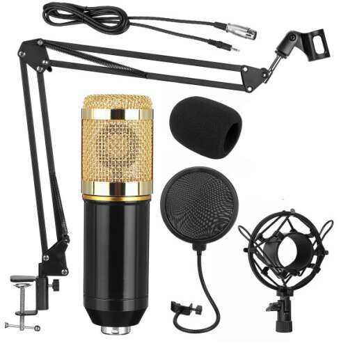 Professzionális kondenzátor stúdió mikrofon, állvánnyal és kiegészítőkkel, arany-fekete 46550808