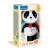 Clementoni Love Me Panda zenélő plüss játék a csomagolásában, fekete-fehér panda piros, zöld és kék díszítéssel, tökéletes csecsemők és kisgyermekek számára